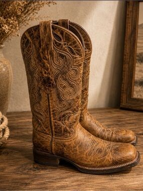 Soto Tan Leather Cowboy Boots 10.5